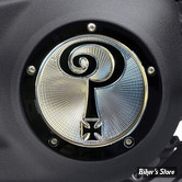 ECLATE I - PIECE N° 25 - COUVERCLE D EMBRAYAGE - OEM 25700971 - SOFTAIL 18UP AVEC CARTER NARROW PROFIL - INDIAN LARRY - QUESTION MARK - ALU / NOIR BRILLANT