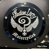 ECLATE I - PIECE N° 25 - COUVERCLE D EMBRAYAGE - OEM 25414-99 - SOFTAIL M8 2018 / TWIN CAM SOFTAIL 99/17  / DYNA 99/17 / TOURING 99/15 - INDIAN LARRY - INDIAN LARRY LOGO - ALU / NOIR BRILLANT