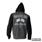 -SWEAT SHIRT ZIPPE A CAPUCHE - ROUTE 66 - Los Angeles varsity zipped hoodie - COULEUR : GRIS / NOIR - TAILLE : S