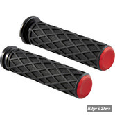 POIGNEES - ARLEN NESS -  TIRAGE PAR CABLES - DIAMOND GRIPS - CAOUTCHOUC : NOIR / EMBOUTS : ROUGE - 500-015