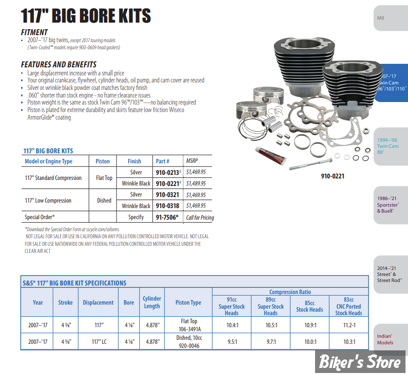 - KIT CYLINDRES BIG BORE - 117CI / 4 1/8