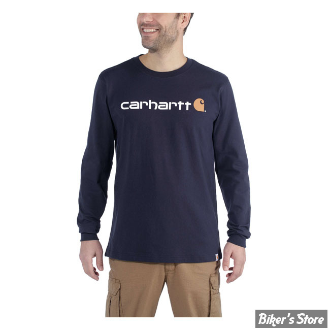 Tshirt Manches Longues Carhartt Homme Chase Navy Marine Logo Brodé