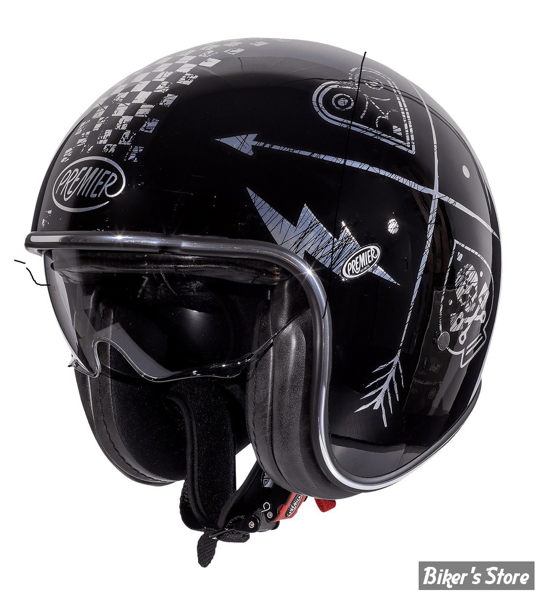 CASQUE JET  - PREMIER HELMETS - VINTAGE NX SILVER CHROMED - NOIR / CHROME - TAILLE S