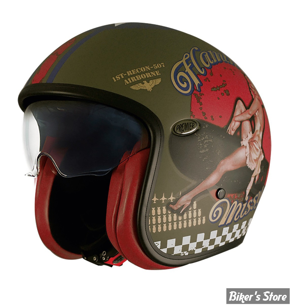 CASQUE JET  - PREMIER HELMETS - VINTAGE PIN UP MILITARY BM - MULTI - TAILLE S