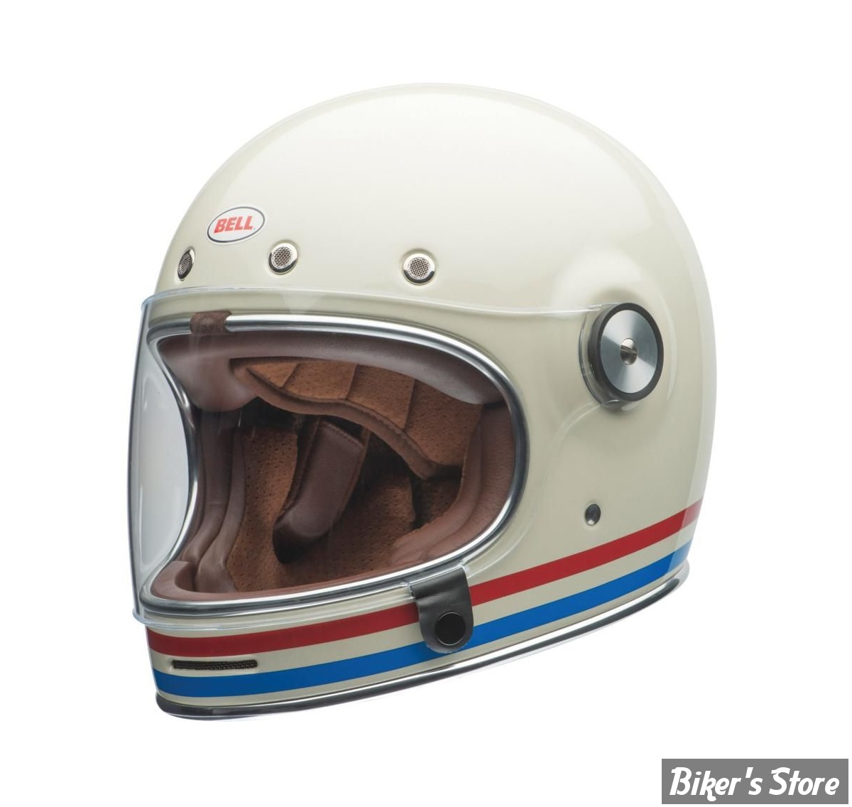 - CASQUE INTEGRAL - BELL - Bullitt Retro Full Face Helmet - COULEUR : BLANC RAYE - TAILLE : M