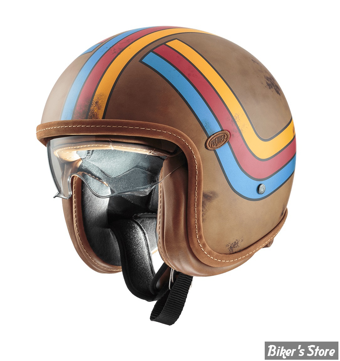 CASQUE JET  - PREMIER HELMETS - VINTAGE PLATINUM ED. BOS EX BM - MARRON / MULTI - TAILLE S