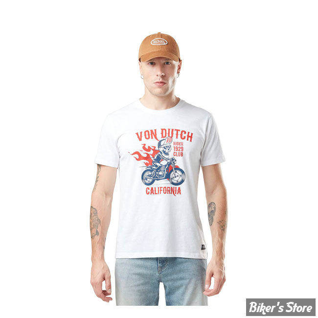 -TEE-SHIRT - VON DUTCH - SLUB T-SHIRT - BLANC / ROUGE - TAILLE M