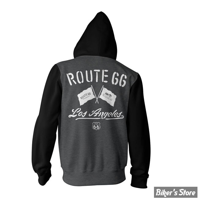 -SWEAT SHIRT ZIPPE A CAPUCHE - ROUTE 66 - Los Angeles varsity zipped hoodie - COULEUR : GRIS / NOIR - TAILLE : S