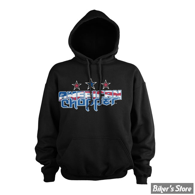 - SWEAT SHIRT A CAPUCHE - AMERICAN CHOPPER - Flag logo hoodie - BLACK - TAILLE S