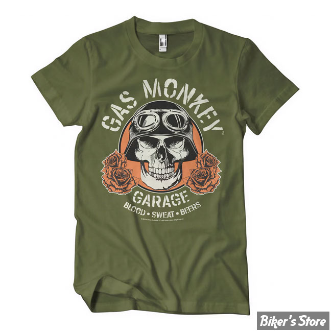 - TEE-SHIRT -  GAS MONKEY - Garage Skull t-shirt - OLIVE - TAILLE S