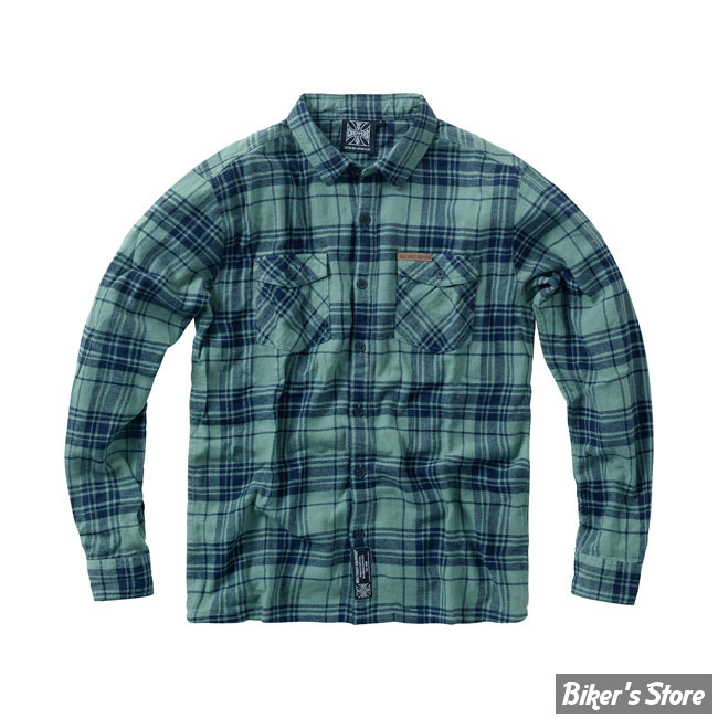 -CHEMISE MANCHES LONGUES - WCC - Rigid Flannel shirt - GREEN NAVY - TAILLE XXL